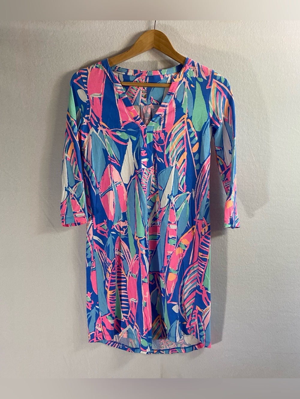 Lilly Pulitzer Women’s Ali Out to Sea Dress 3/4 Sleeve Mini Casual Pink Blue XXS